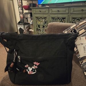 Black Kipling Women's Bag with Embroidered Design